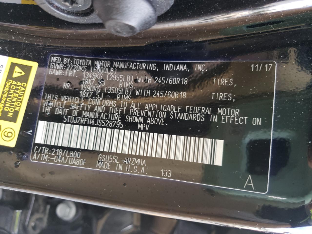 Photo 10 from auction – 2018 TOYOTA HIGHLANDER with VIN 5TDJZRFH4JS528795