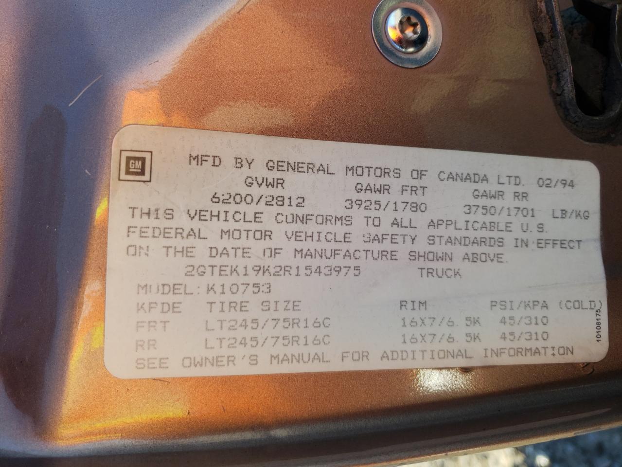 Photo 10 from auction – 1994 GMC SIERRA K15 with VIN 2GTEK19K2R1543975