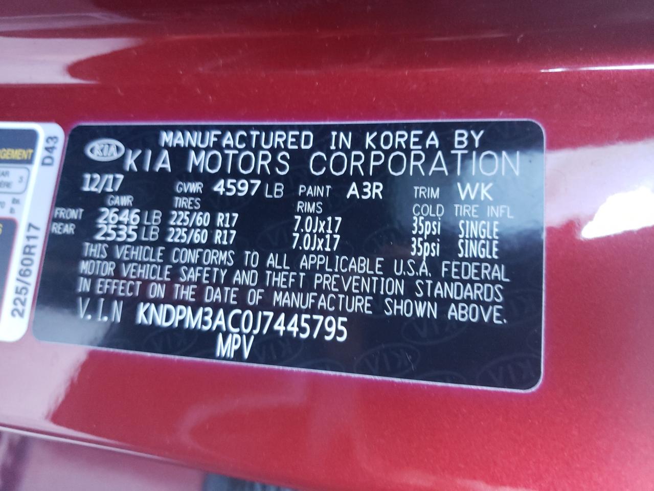 Photo 10 from auction – 2018 KIA SPORTAGE L with VIN KNDPM3AC0J7445795