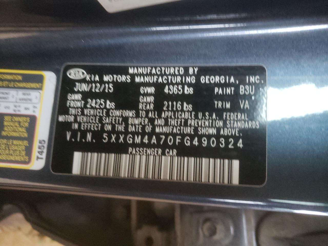 Photo 10 from auction – 2015 KIA OPTIMA LX with VIN 5XXGM4A70FG490324