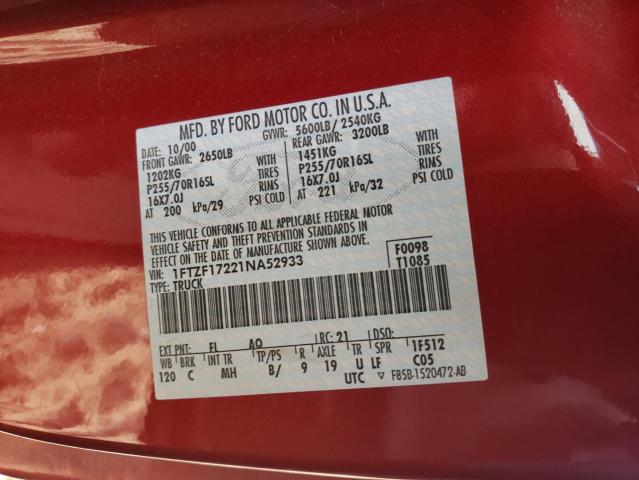 Photo 10 from auction – 2001 FORD F150 with VIN 1FTZF17221NA52933