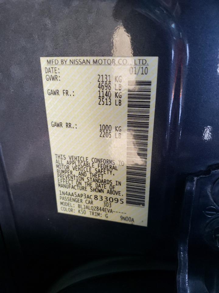 Photo 10 from auction – 2010 NISSAN MAXIMA S with VIN 1N4AA5AP3AC833095