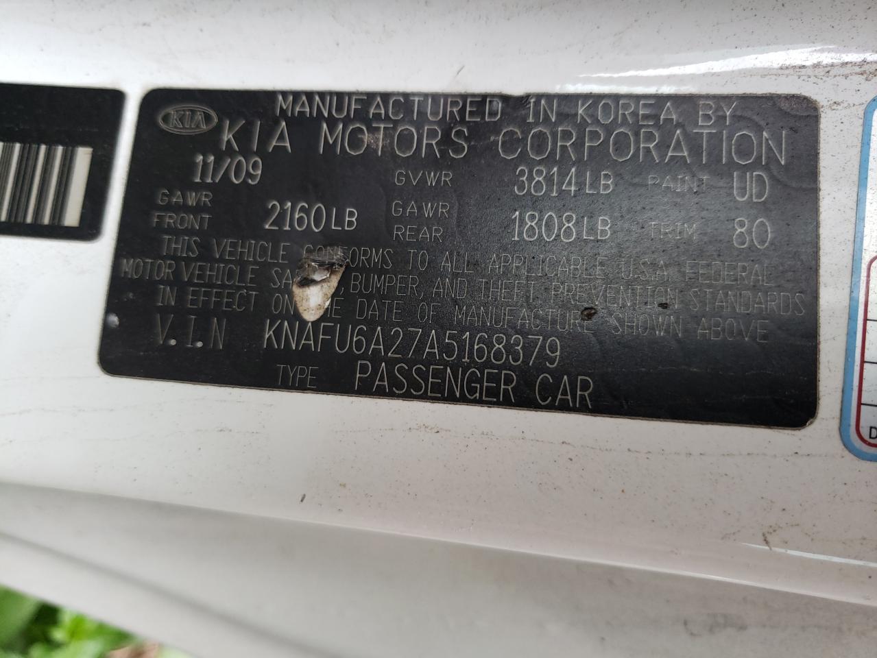 Photo 10 from auction – 2010 KIA FORTE EX with VIN KNAFU6A27A5168379