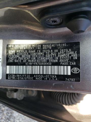Photo 10 from auction – 2016 TOYOTA CAMRY LE with VIN 4T1BF1FK7GU606450