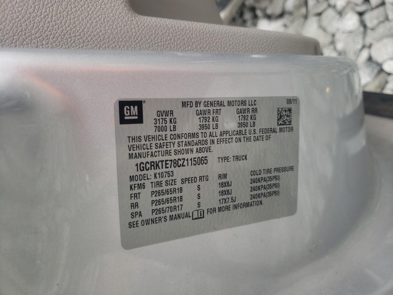 Photo 10 from auction – 2012 CHEVROLET SILVERADO with VIN 1GCRKTE78CZ115065
