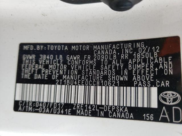 Zdjęcie 10 z aukcji – 2012 TOYOTA COROLLA BA z VIN 2T1BU4EE0CC810621
