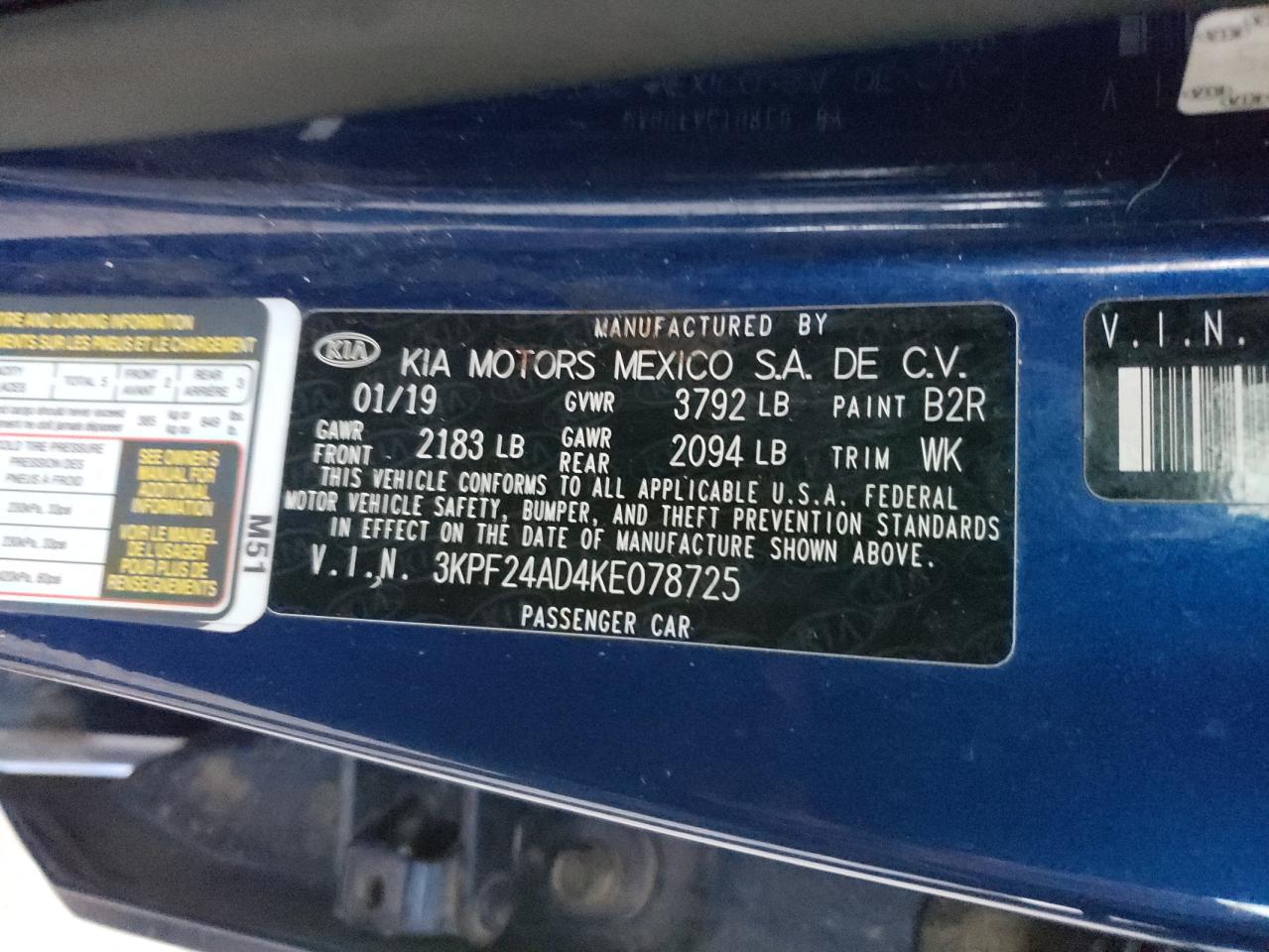 Photo 10 from auction – 2019 KIA FORTE FE with VIN 3KPF24AD4KE078725