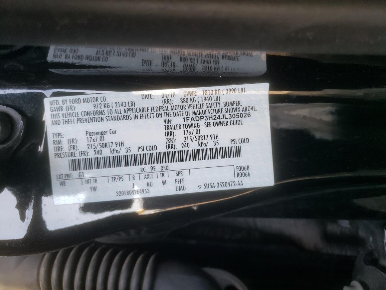 Photo 10 from auction – 2018 FORD FOCUS SEL with VIN 1FADP3H24JL305026