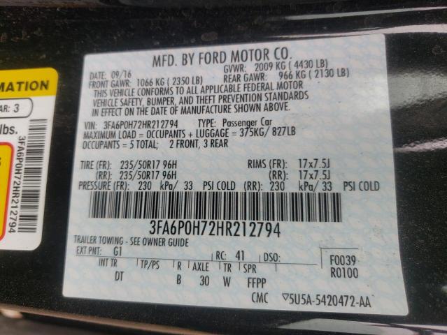 Photo 10 from auction – 2017 FORD FUSION SE with VIN 3FA6P0H72HR212794
