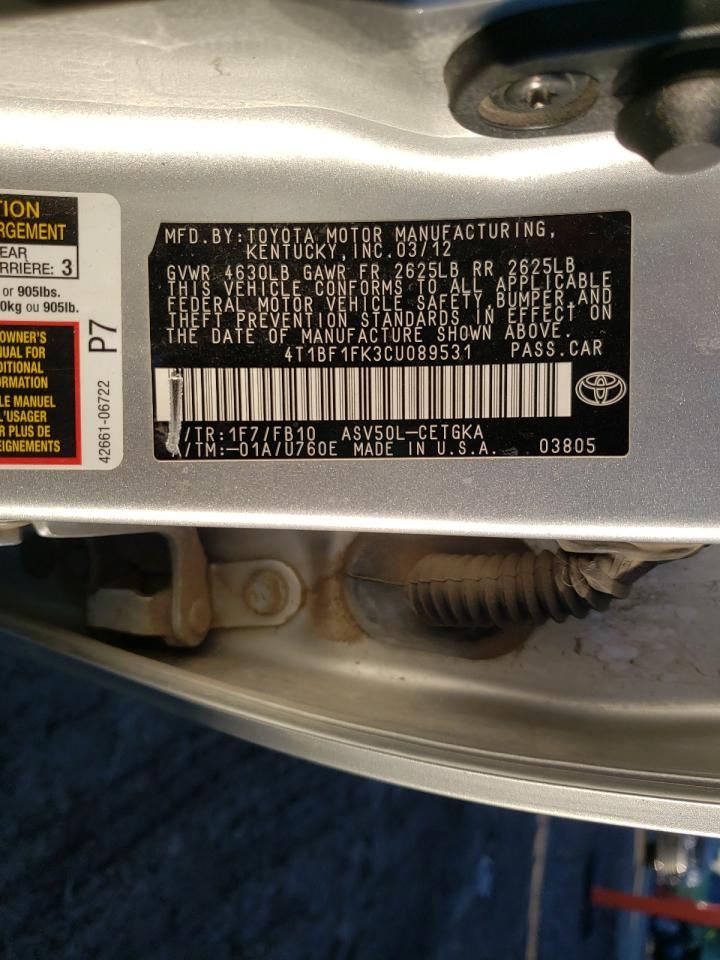 Photo 10 from auction – 2012 TOYOTA CAMRY BASE with VIN 4T1BF1FK3CU089531