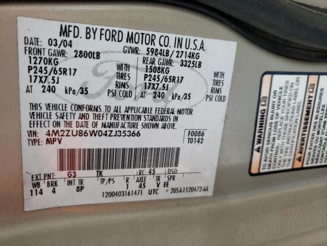 Photo 10 from auction – 2004 MERCURY MOUNTAINEE with VIN 4M2ZU86W04ZJ35366