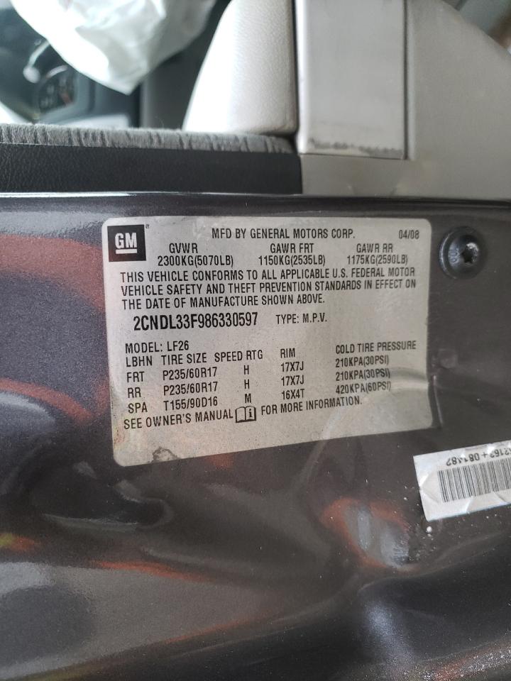 Photo 10 from auction – 2008 CHEVROLET EQUINOX LT with VIN 2CNDL33F986330597