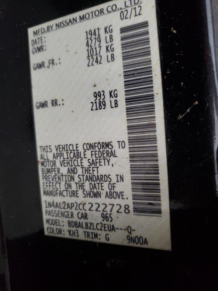 Photo 10 from auction – 2012 NISSAN ALTIMA BAS with VIN 1N4AL2AP2CC222728