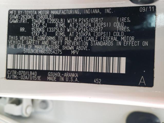 Photo 10 from auction – 2012 TOYOTA HIGHLANDER with VIN 5TDZK3EH6CS054275