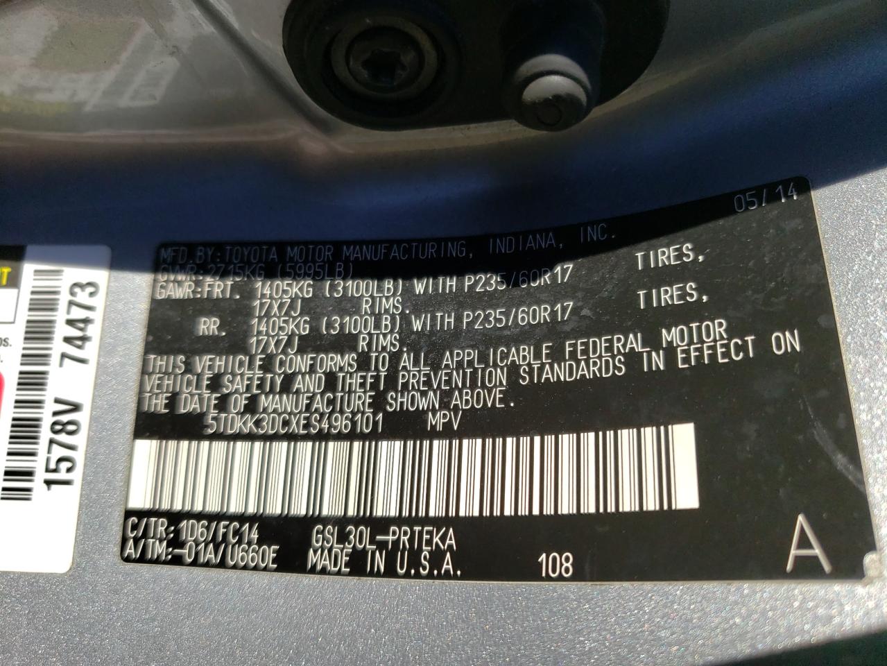 Photo 10 from auction – 2014 TOYOTA SIENNA LE with VIN 5TDKK3DCXES496101