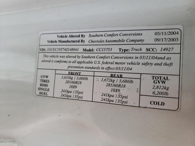 Photo 10 from auction – 2004 CHEVROLET SILVERADO with VIN 1GCEC19T74Z148941