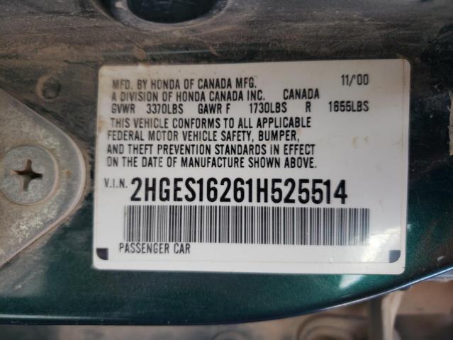Photo 10 from auction – 2001 HONDA CIVIC DX with VIN 2HGES16261H525514