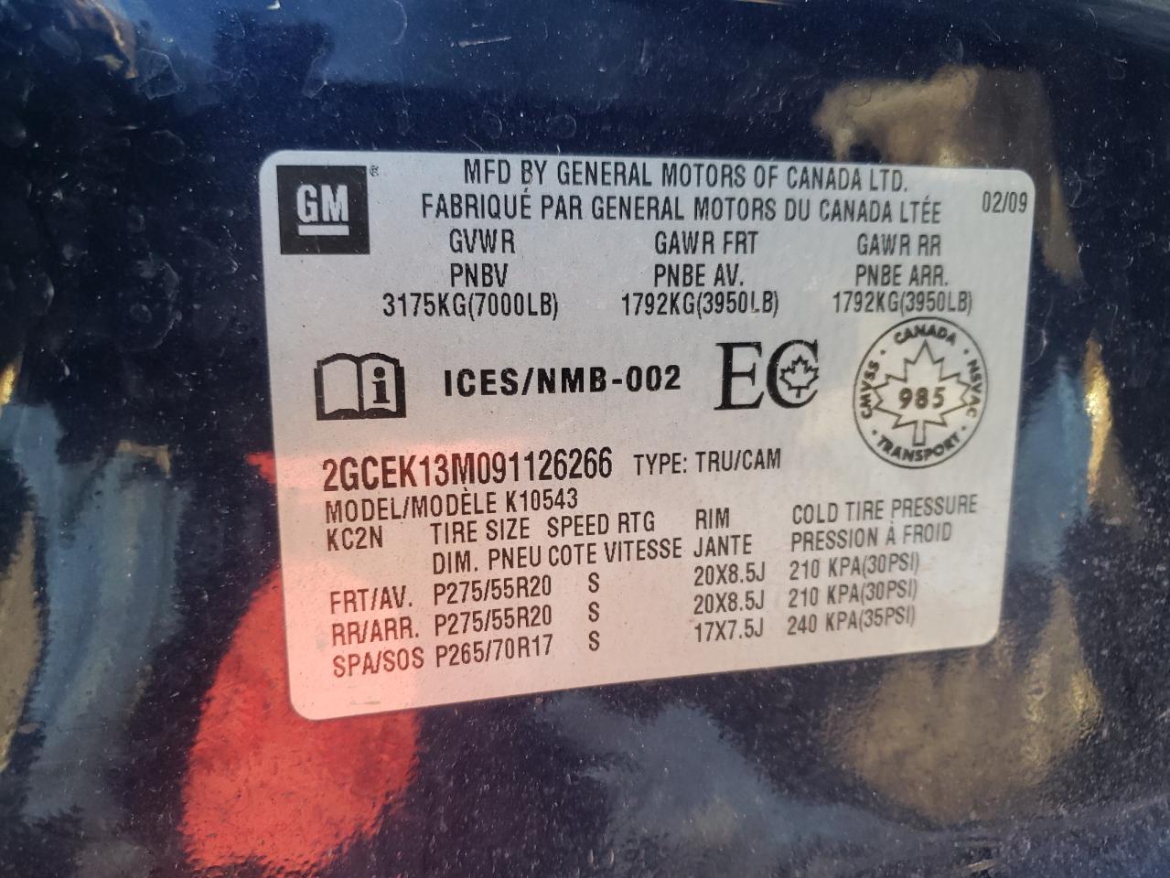Photo 10 from auction – 2009 CHEVROLET SILVERADO with VIN 2GCEK13M091126266