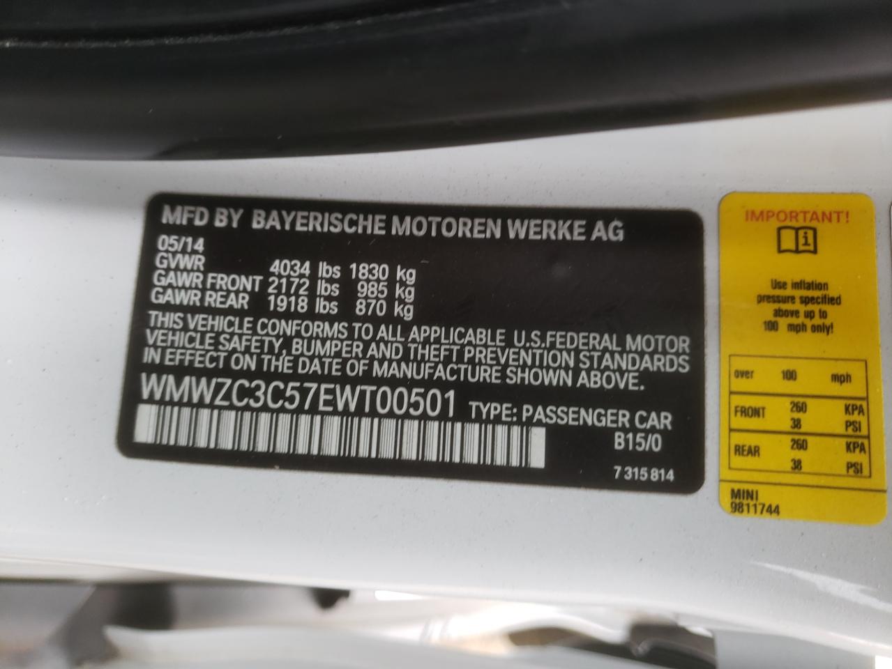 Photo 10 from auction – 2014 MINI COOPER S C with VIN WMWZC3C57EWT00501