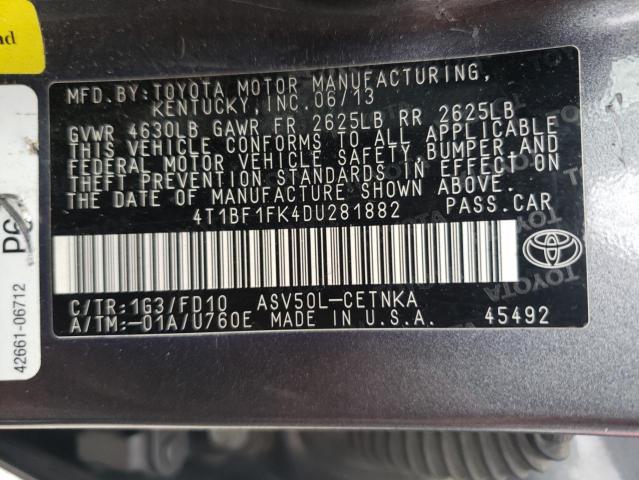 Photo 10 from auction – 2013 TOYOTA CAMRY L with VIN 4T1BF1FK4DU281882