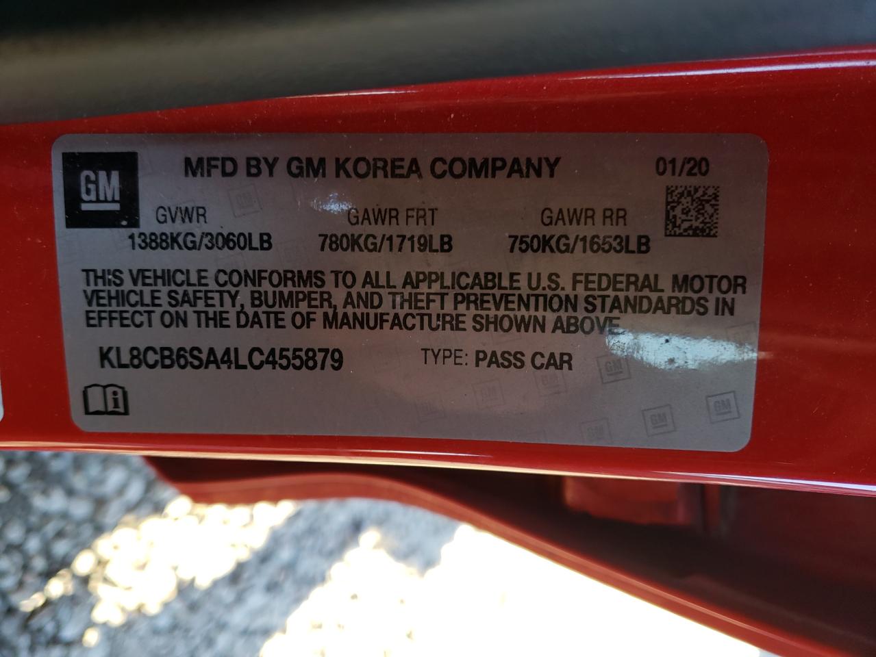 Photo 10 from auction – 2020 CHEVROLET SPARK LS with VIN KL8CB6SA4LC455879