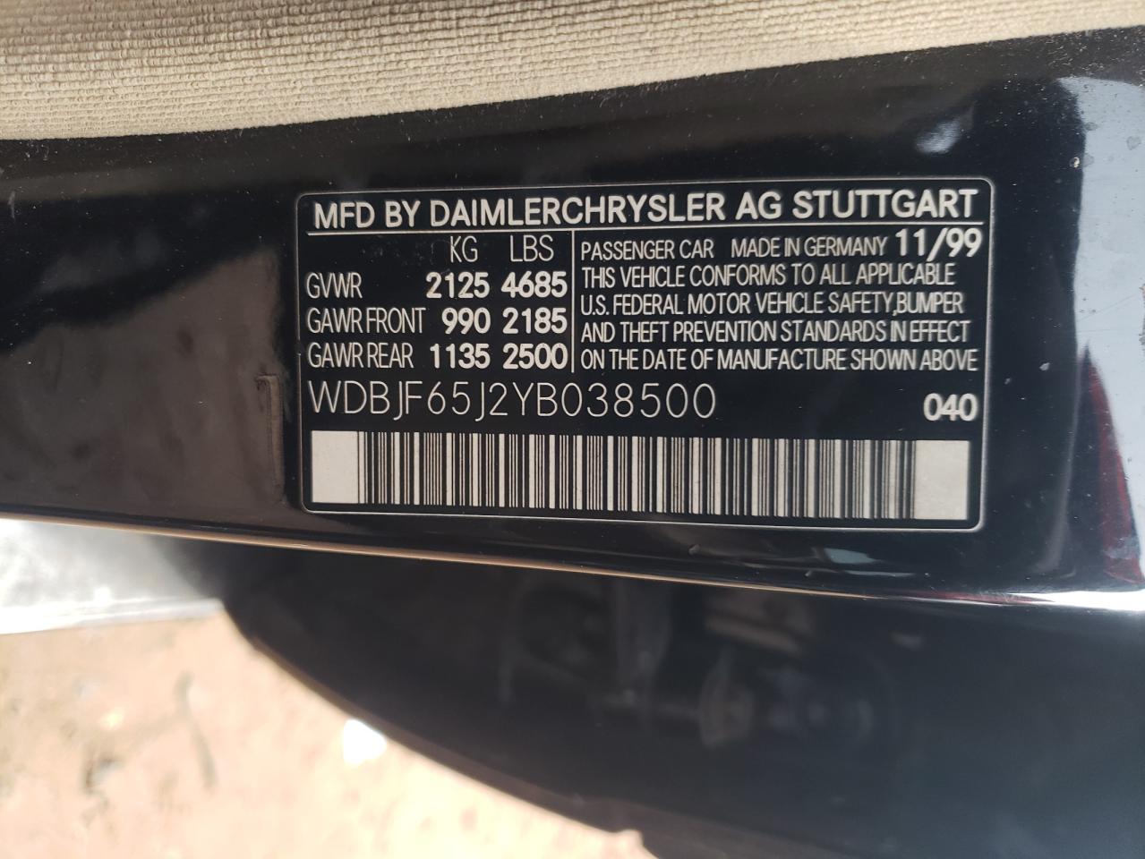 Photo 10 from auction – 2000 MERCEDES-BENZ E 320 with VIN WDBJF65J2YB038500