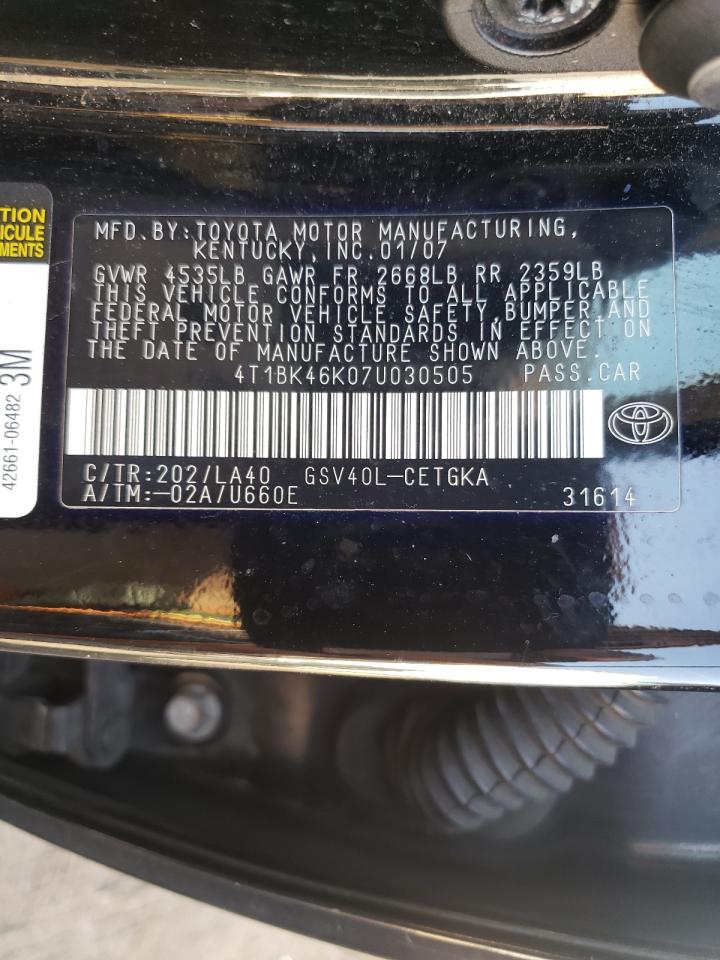 Photo 10 from auction – 2007 TOYOTA CAMRY with VIN 4T1BK46K07U030505