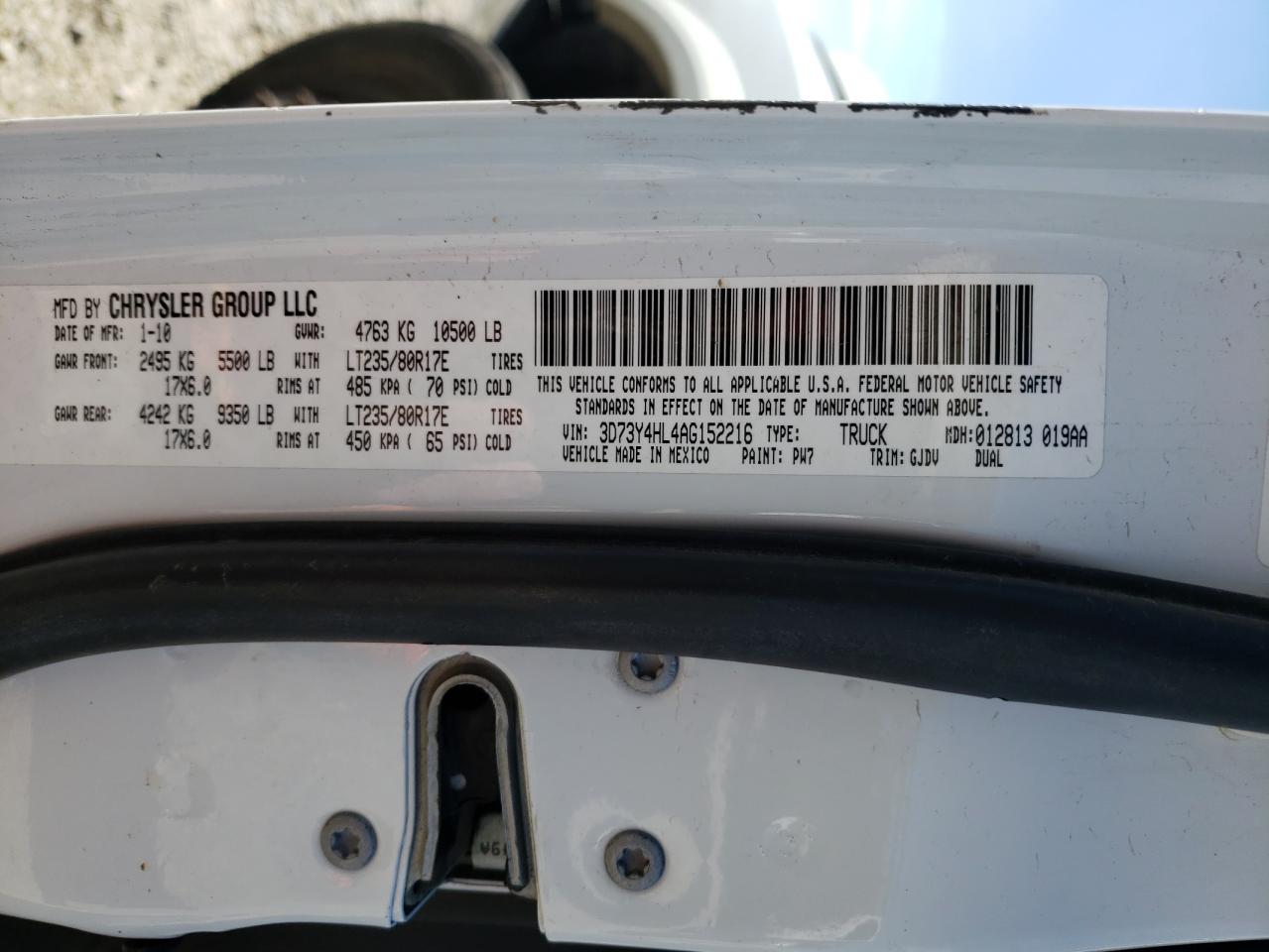 Photo 10 from auction – 2010 DODGE RAM 3500 with VIN 3D73Y4HL4AG152216