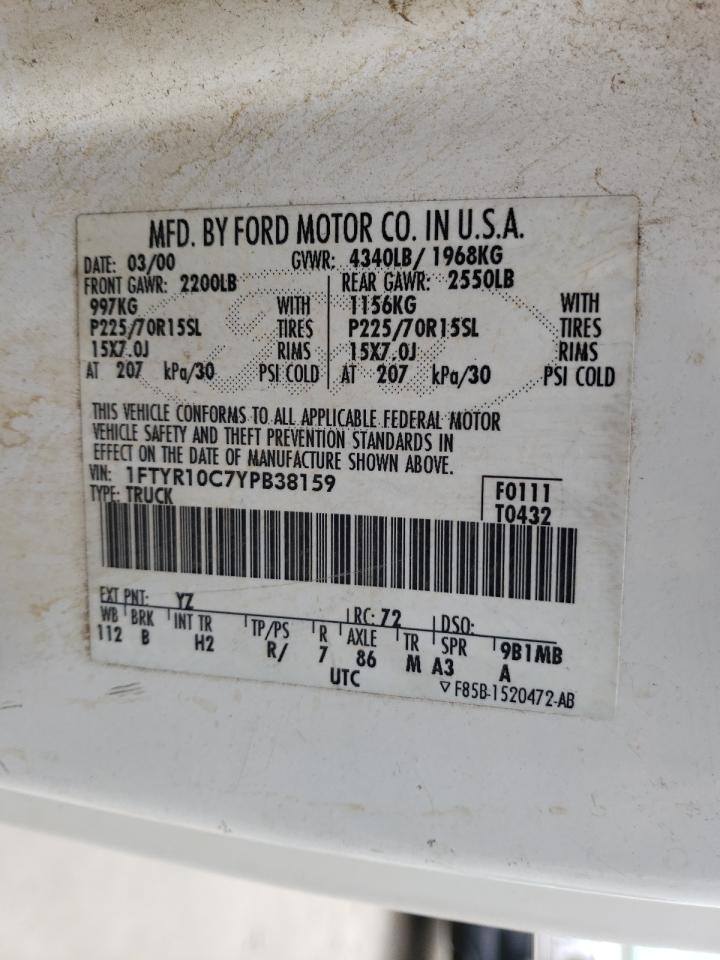 Photo 10 from auction – 2000 FORD RANGER with VIN 1FTYR10C7YPB38159