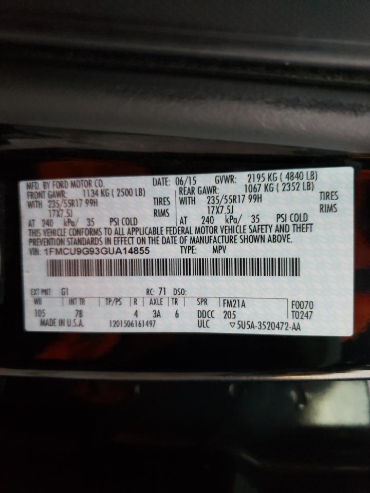 Photo 10 from auction – 2016 FORD ESCAPE SE with VIN 1FMCU9G93GUA14855