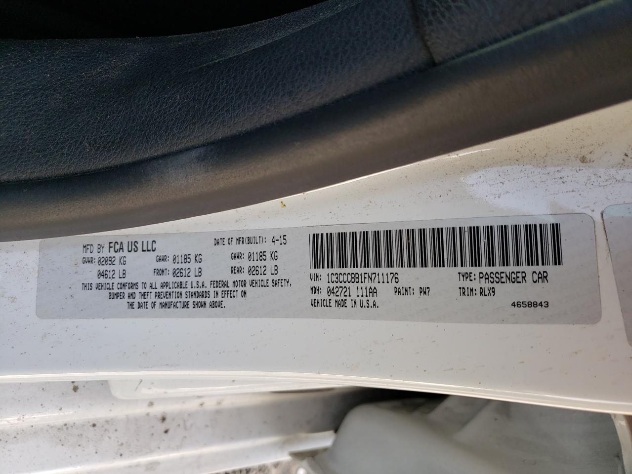 Photo 10 from auction – 2015 CHRYSLER 200 S with VIN 1C3CCCBB1FN711176