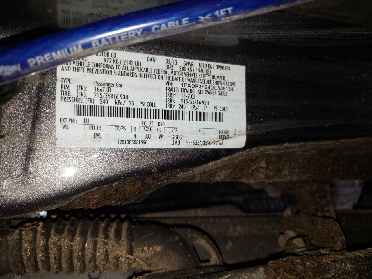 Photo 10 from auction – 2013 FORD FOCUS SE with VIN 1FADP3F24DL335134