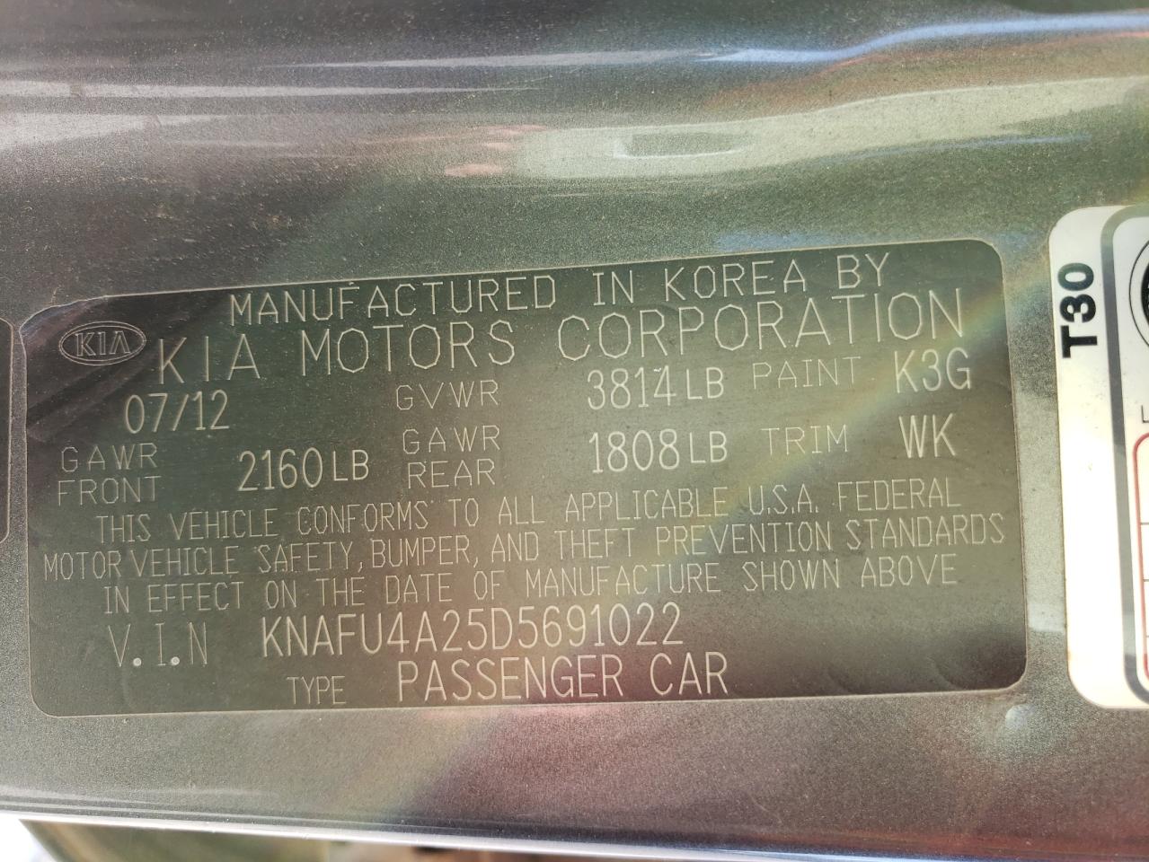 Photo 10 from auction – 2013 KIA FORTE EX with VIN KNAFU4A25D5691022