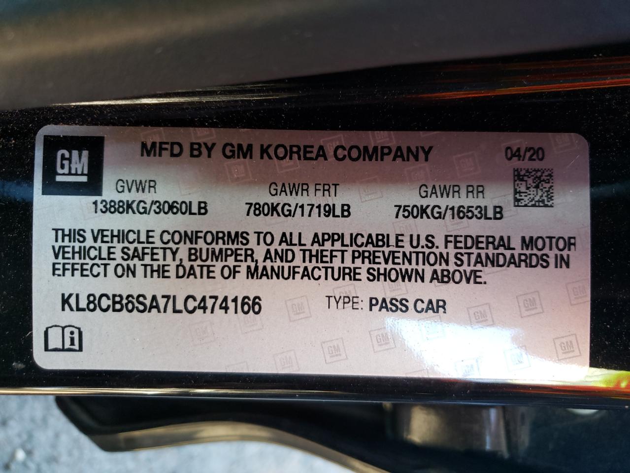 Photo 10 from auction – 2020 CHEVROLET SPARK LS with VIN KL8CB6SA7LC474166