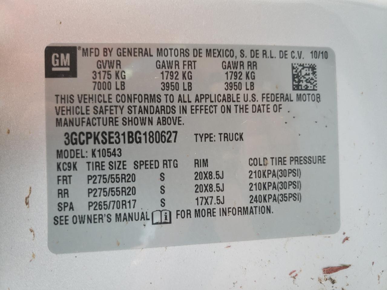 Photo 10 from auction – 2011 CHEVROLET SILVERADO with VIN 3GCPKSE31BG180627