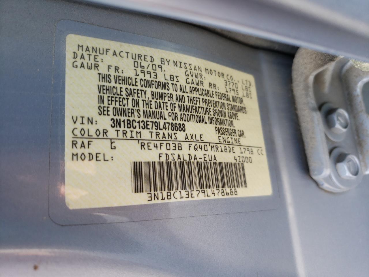 Photo 10 from auction – 2009 NISSAN VERSA S with VIN 3N1BC13E79L478688