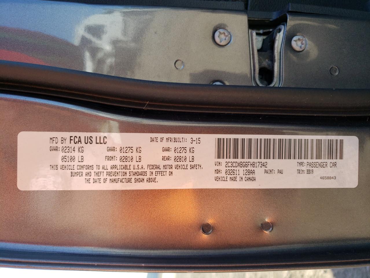 Photo 10 from auction – 2015 DODGE CHARGER SE with VIN 2C3CDXBG6FH817342