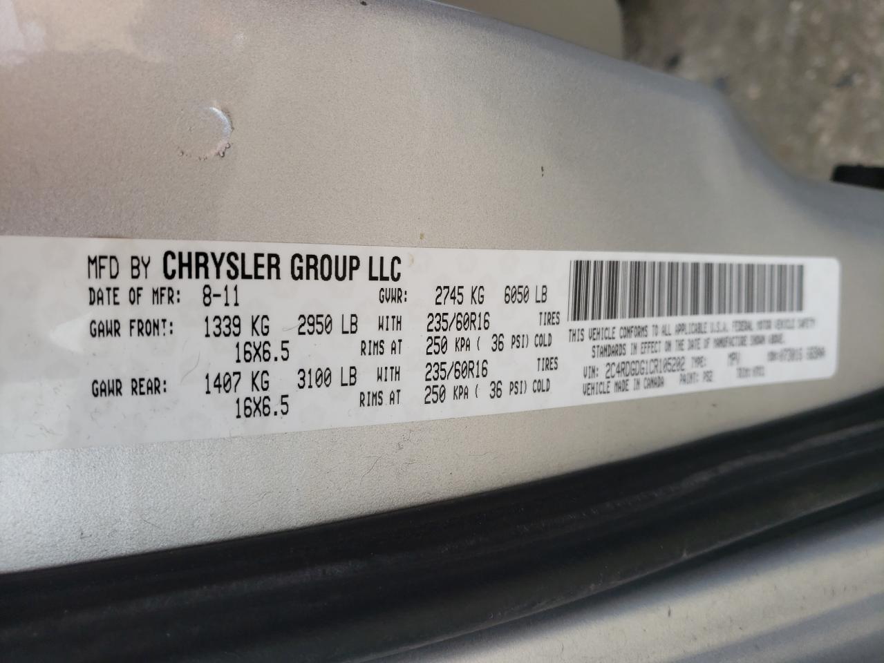 Photo 10 from auction – 2012 DODGE GRAND CARA with VIN 2C4RDGDG1CR105202