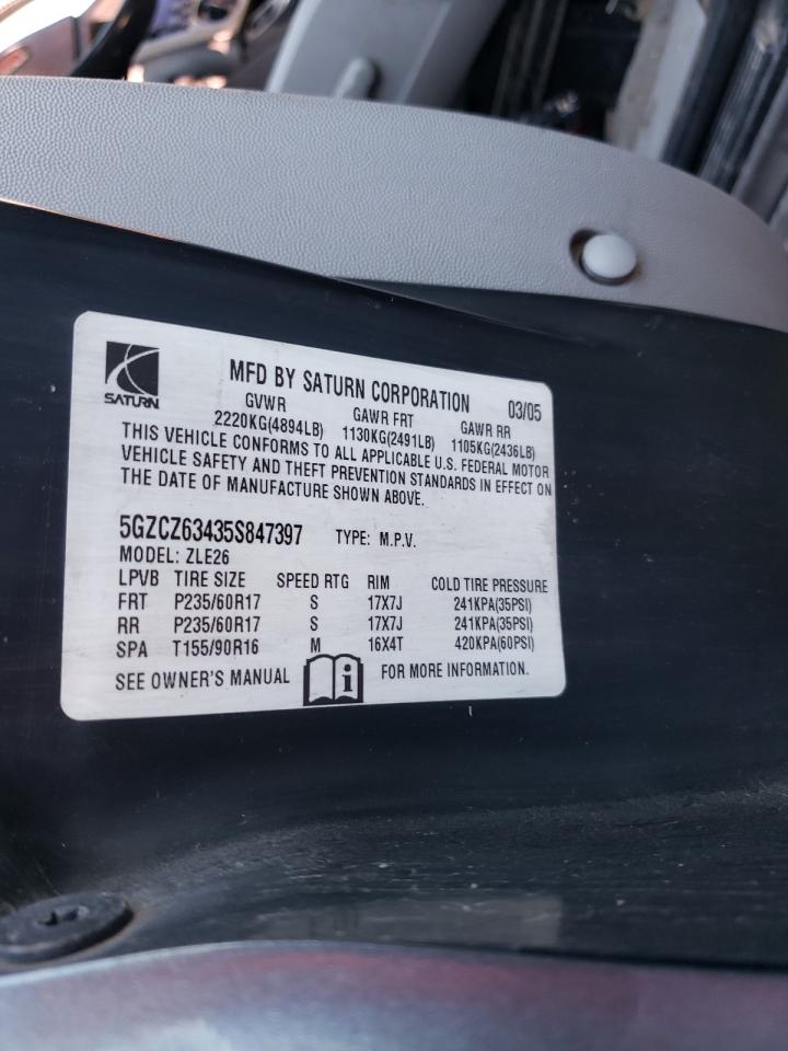 Photo 10 from auction – 2005 SATURN VUE with VIN 5GZCZ63435S847397