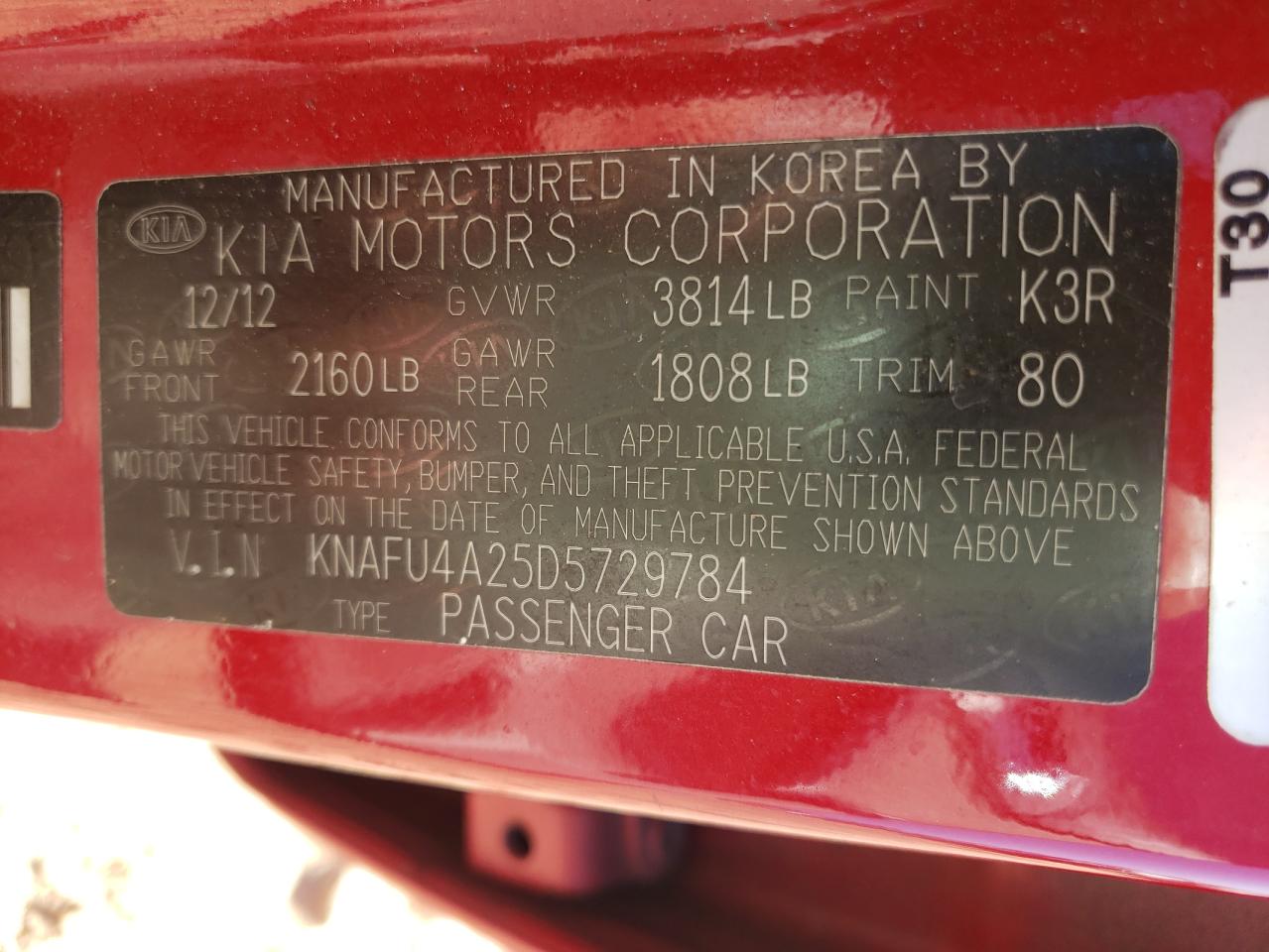 Photo 10 from auction – 2013 KIA FORTE EX with VIN KNAFU4A25D5729784