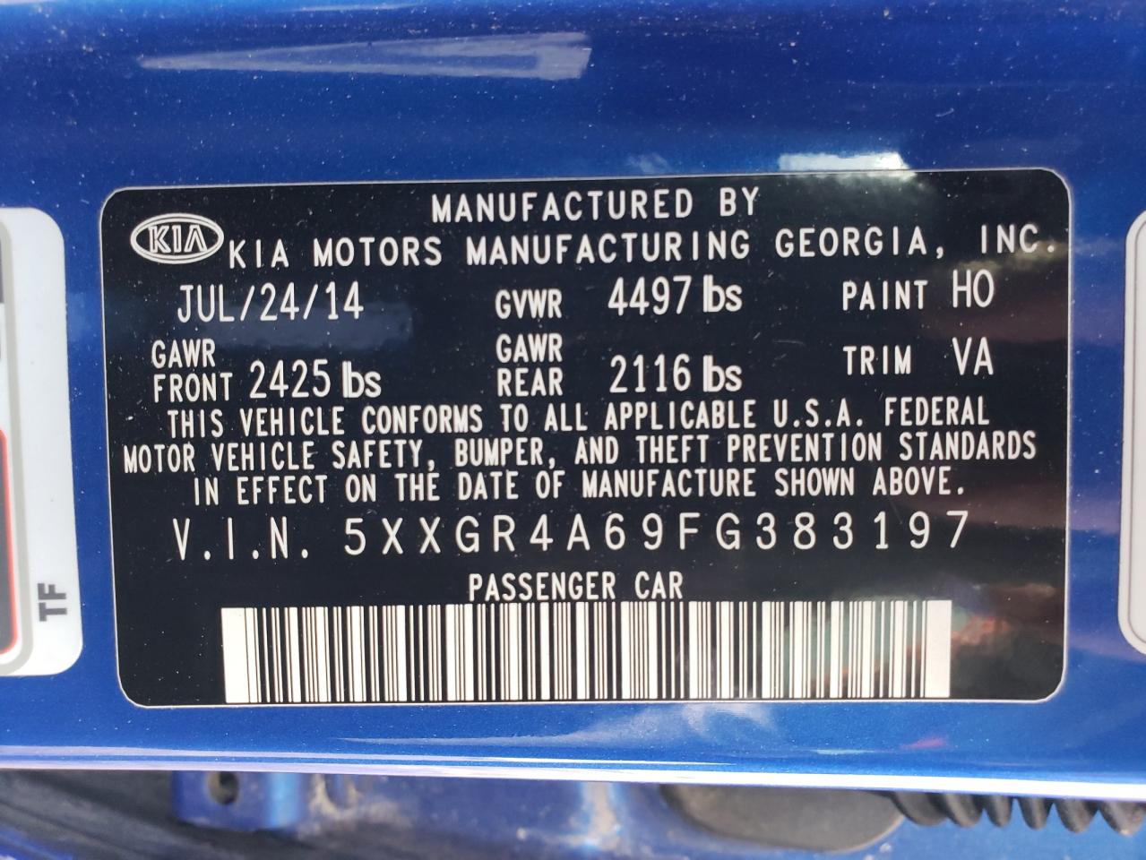 Photo 10 from auction – 2015 KIA OPTIMA SX with VIN 5XXGR4A69FG383197