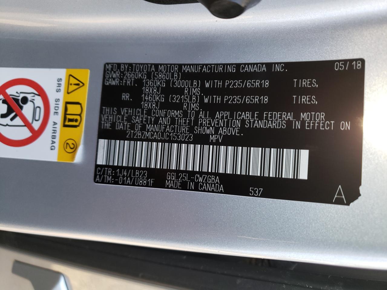 Photo 10 from auction – 2018 LEXUS RX 350 BAS with VIN 2T2BZMCA0JC153023