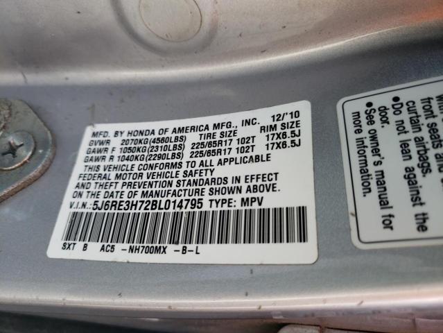 Photo 10 from auction – 2011 HONDA CR-V EXL with VIN 5J6RE3H72BL014795