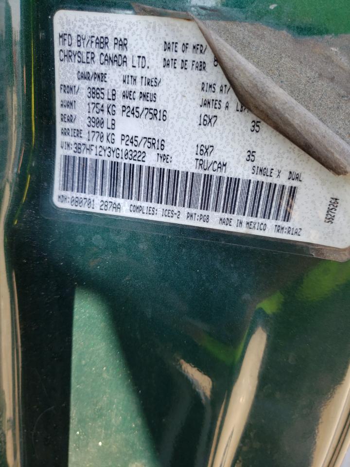 Photo 10 from auction – 2000 DODGE RAM 1500 with VIN 3B7HF12Y3YG103222
