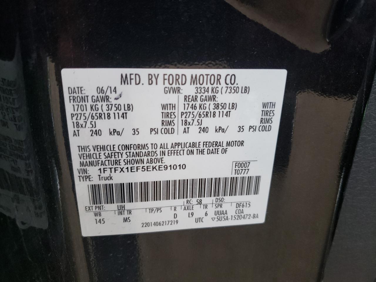 Photo 10 from auction – 2014 FORD F150 SUPER with VIN 1FTFX1EF5EKE91010