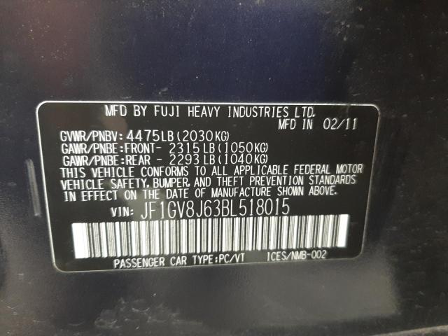 Photo 10 from auction – 2011 SUBARU IMPREZA WR with VIN JF1GV8J63BL518015