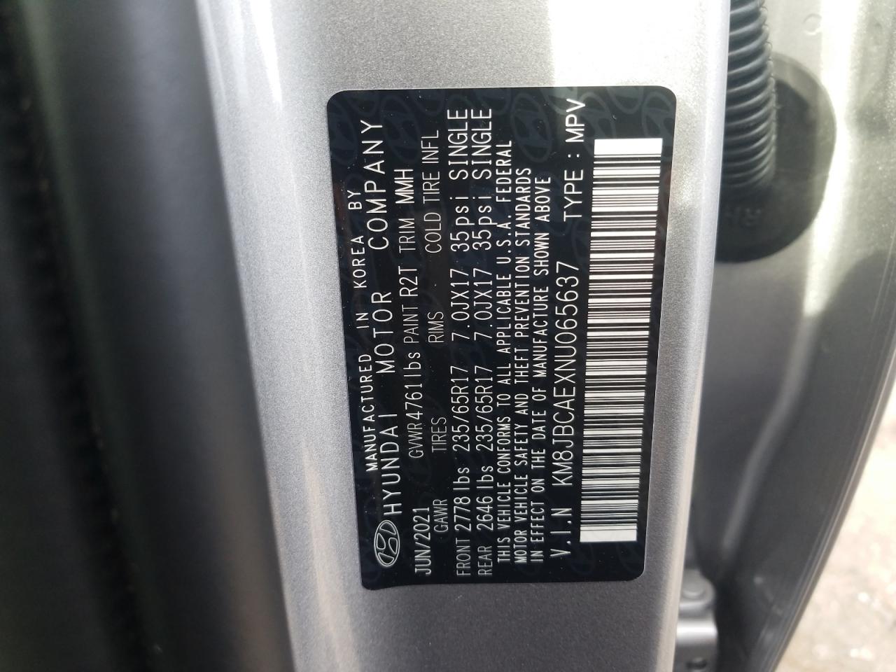 Photo 10 from auction – 2022 HYUNDAI TUCSON SEL with VIN KM8JBCAEXNU065637
