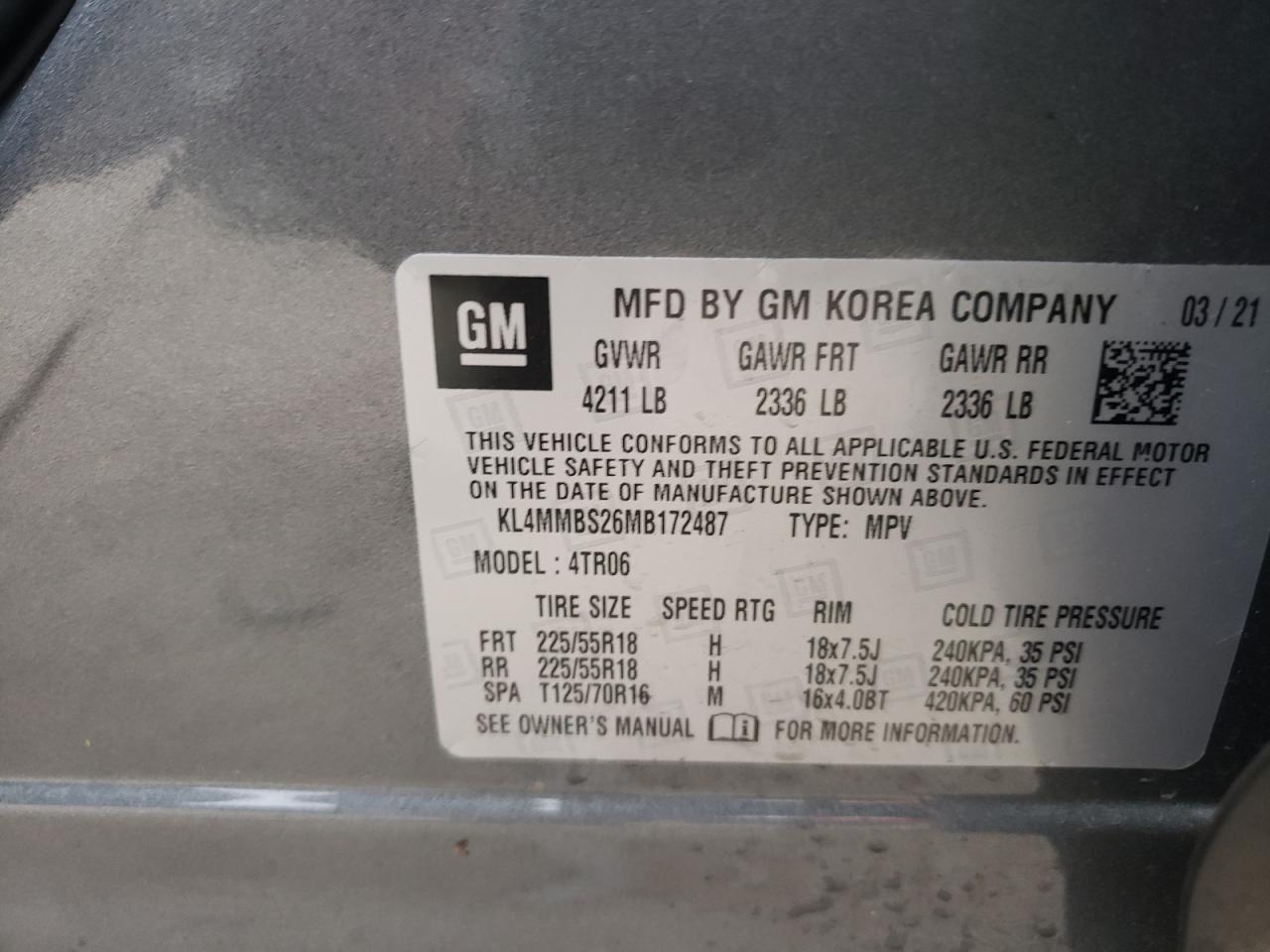 Photo 10 from auction – 2021 BUICK ENCORE GX with VIN KL4MMBS26MB172487