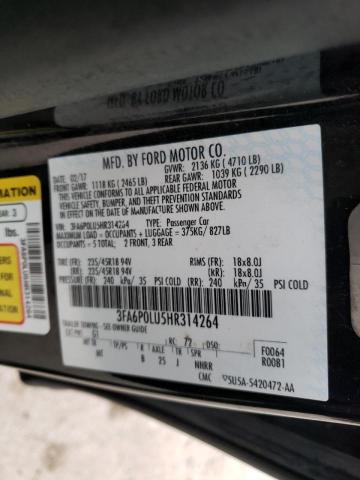 Photo 10 from auction – 2017 FORD FUSION SE with VIN 3FA6P0LU5HR314264