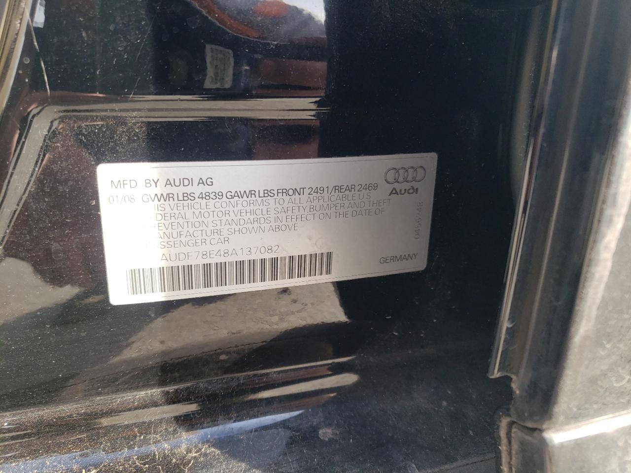 Foto 10 de la subasta – 2008 AUDI A4 2.0T QU con VIN WAUDF78E48A137082